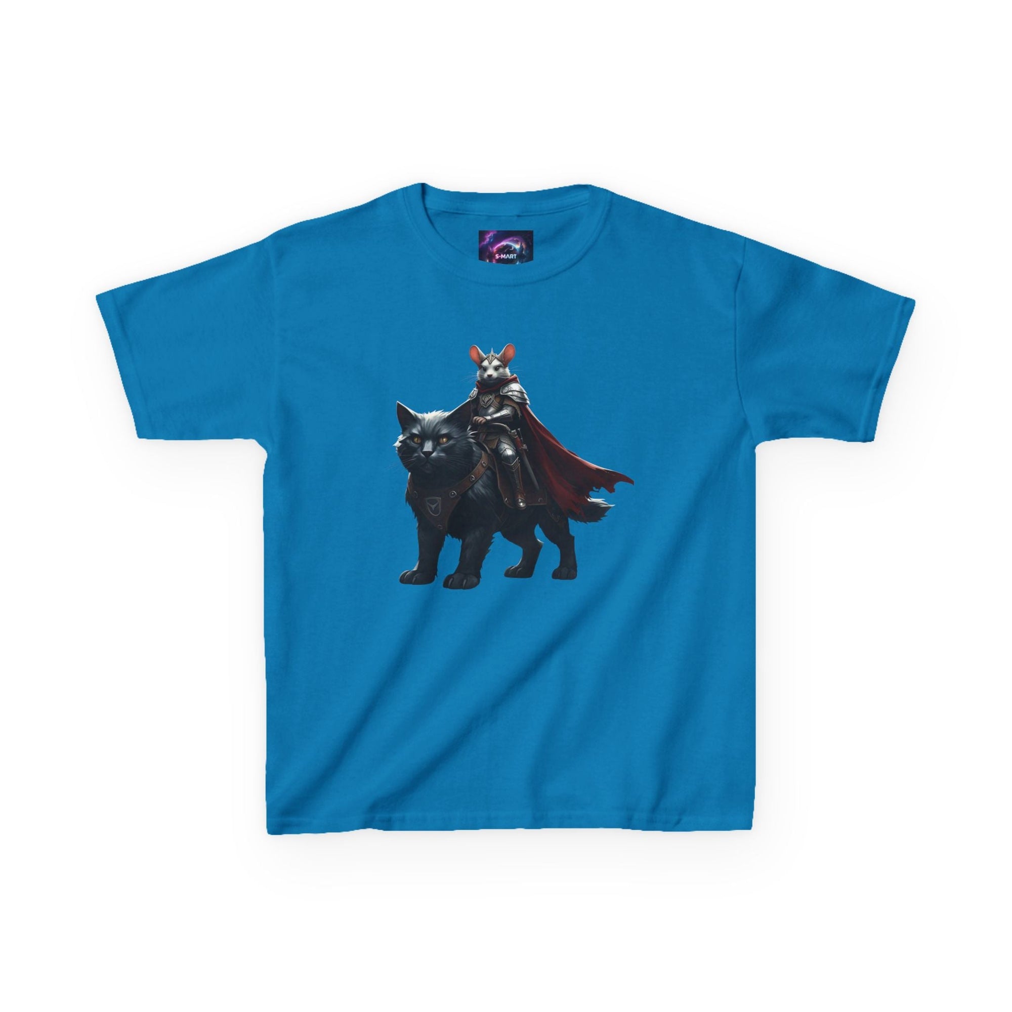Kids Fantasy Adventure Mouse Riding Battle Cat Tee - Knight with Wolf Design - S - Mart Shop Smart Treasures