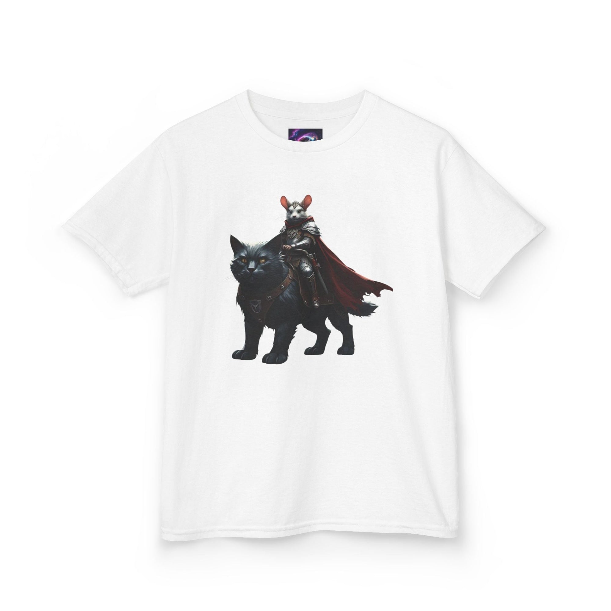 Kids Fantasy Adventure Mouse Riding Battle Cat Tee - Knight with Wolf Design - S - Mart Shop Smart Treasures