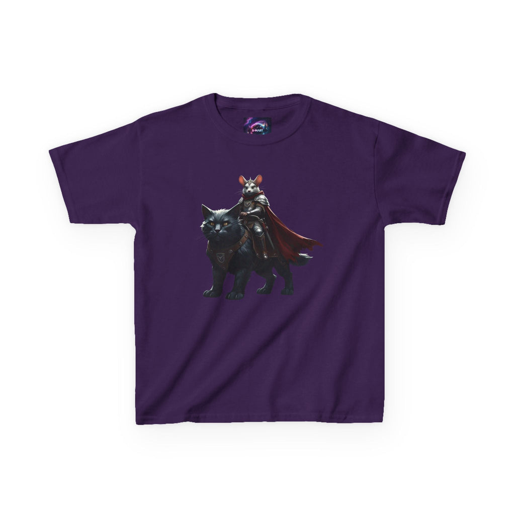 Kids Fantasy Adventure Mouse Riding Battle Cat Tee - Knight with Wolf Design - S-Mart Shop Smart Treasures