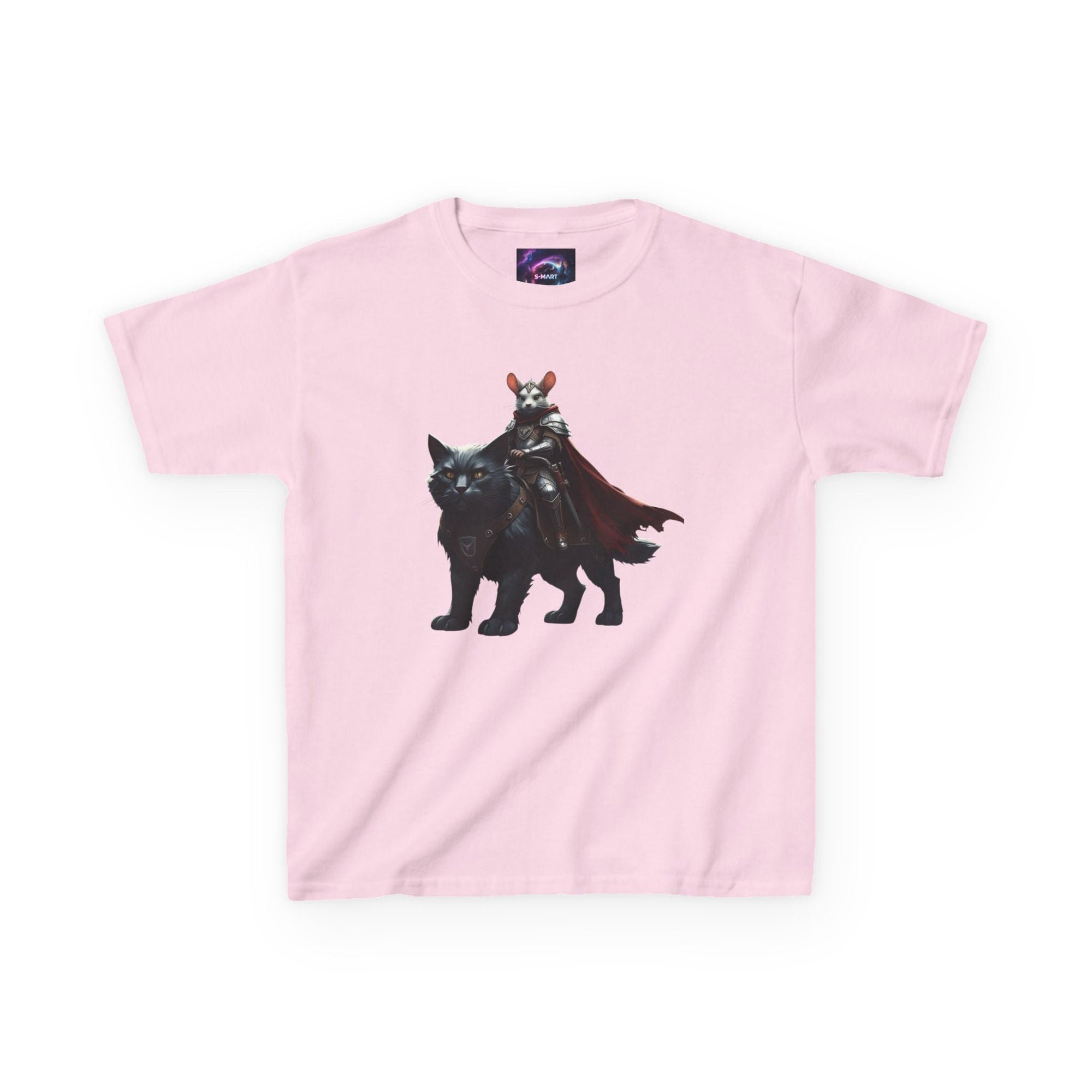 Kids Fantasy Adventure Mouse Riding Battle Cat Tee - Knight with Wolf Design - S - Mart Shop Smart Treasures