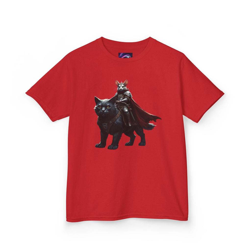 Kids Fantasy Adventure Mouse Riding Battle Cat Tee - Knight with Wolf Design - S-Mart Shop Smart Treasures