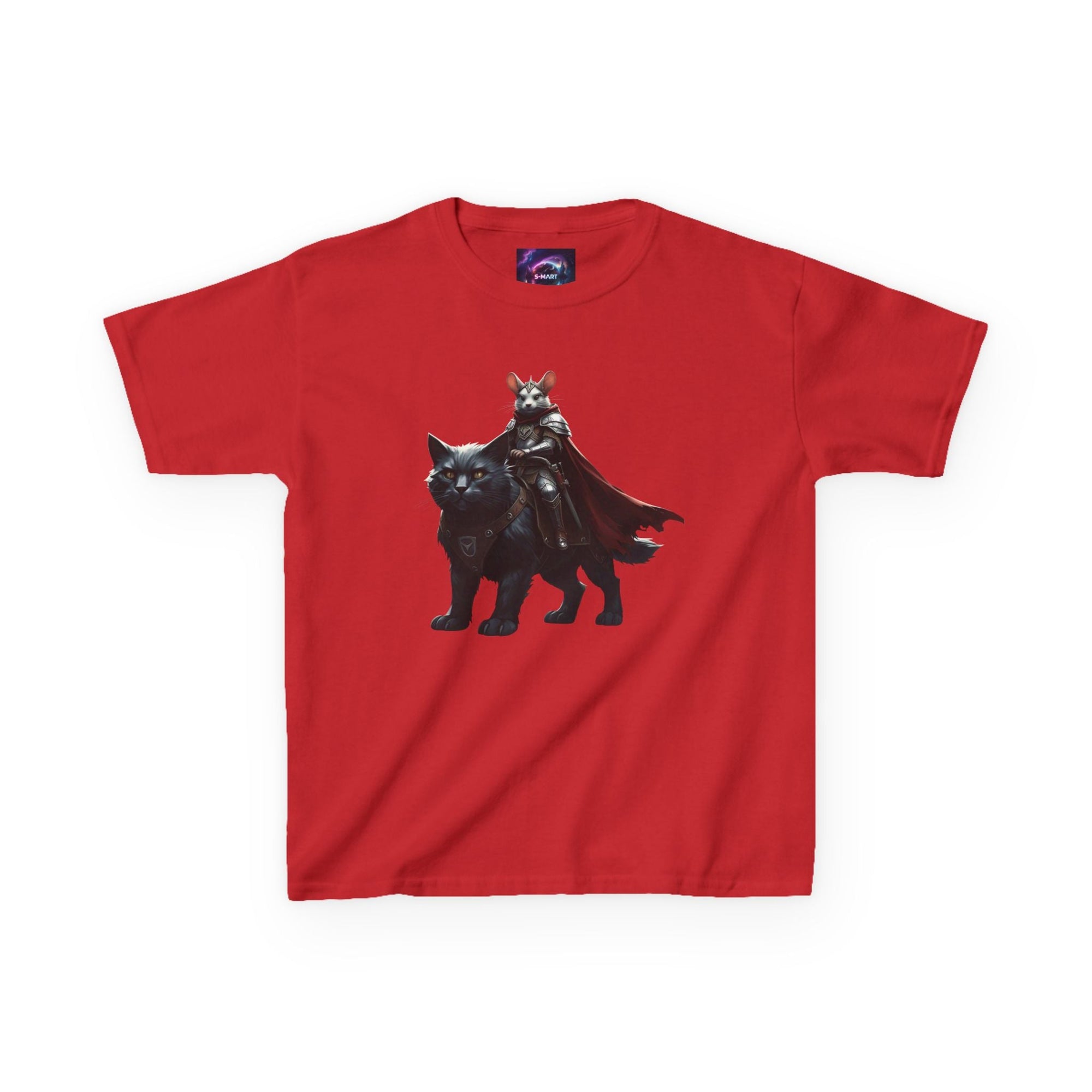 Kids Fantasy Adventure Mouse Riding Battle Cat Tee - Knight with Wolf Design - S - Mart Shop Smart Treasures