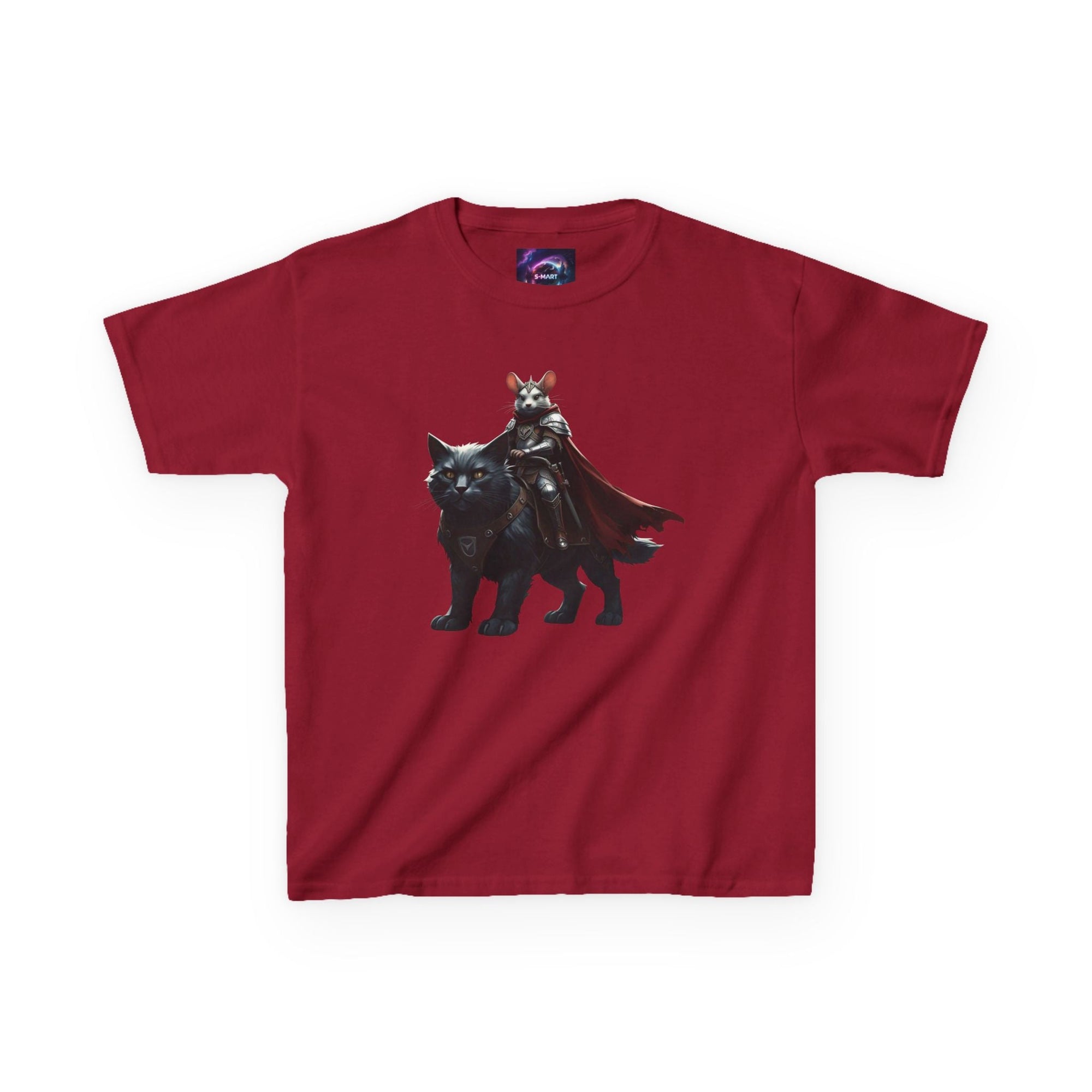 Kids Fantasy Adventure Mouse Riding Battle Cat Tee - Knight with Wolf Design - S - Mart Shop Smart Treasures