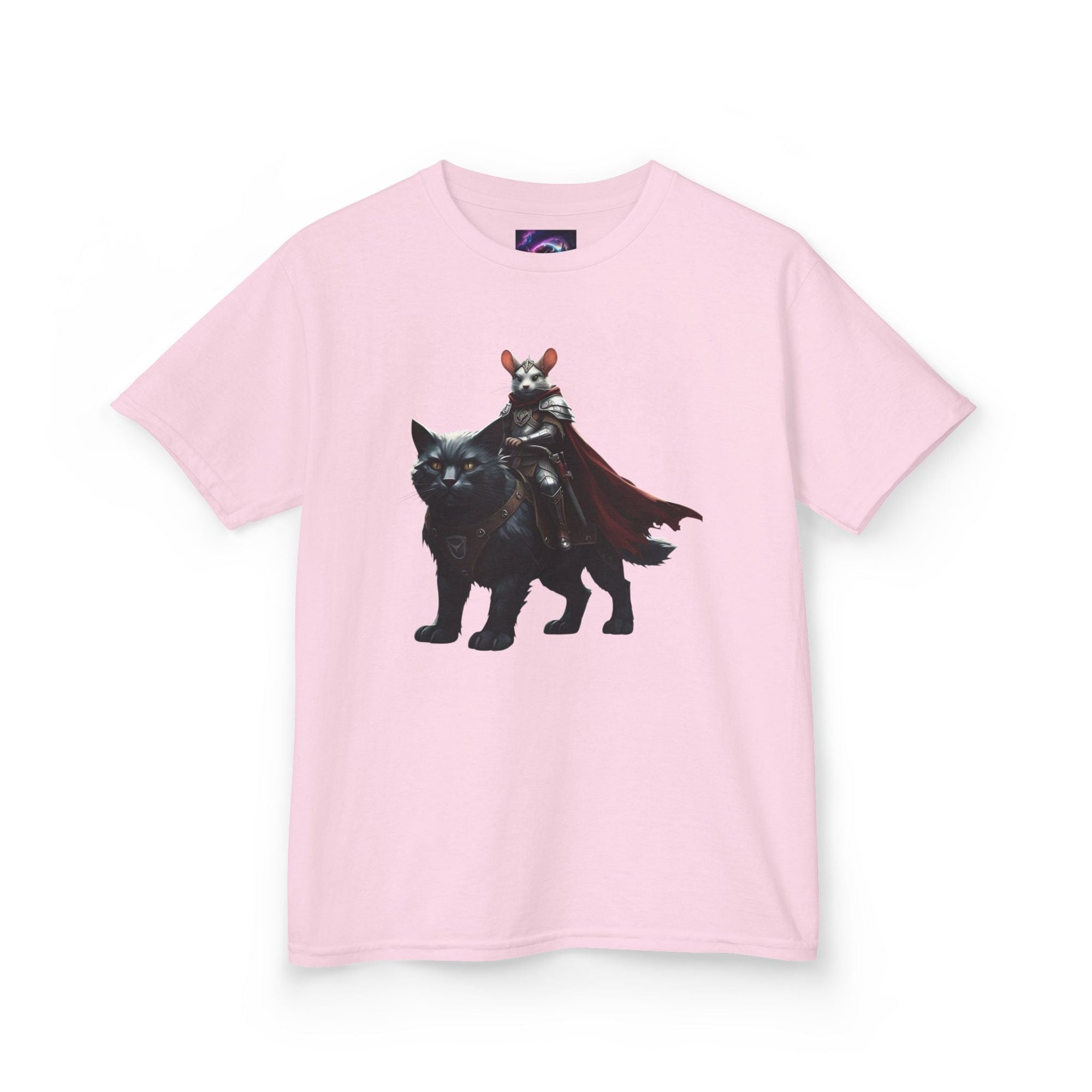 Kids Fantasy Adventure Mouse Riding Battle Cat Tee - Knight with Wolf Design - S - Mart Shop Smart Treasures