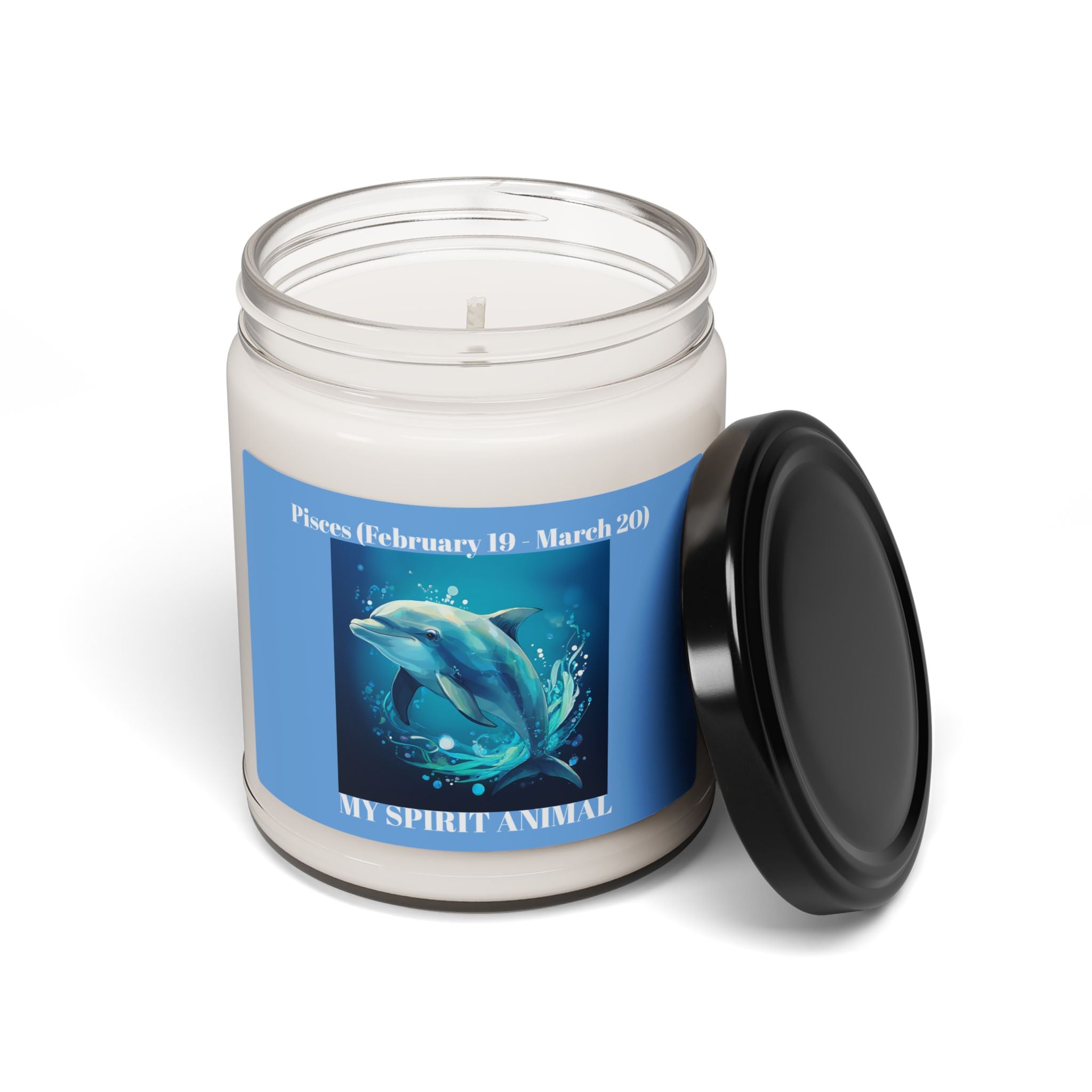 Pisces Dolphin Spirit Animal Scented Soy Candle - 9oz - Ocean Fresh Aroma for Astrology Lovers - S-Mart Shop Smart Treasures