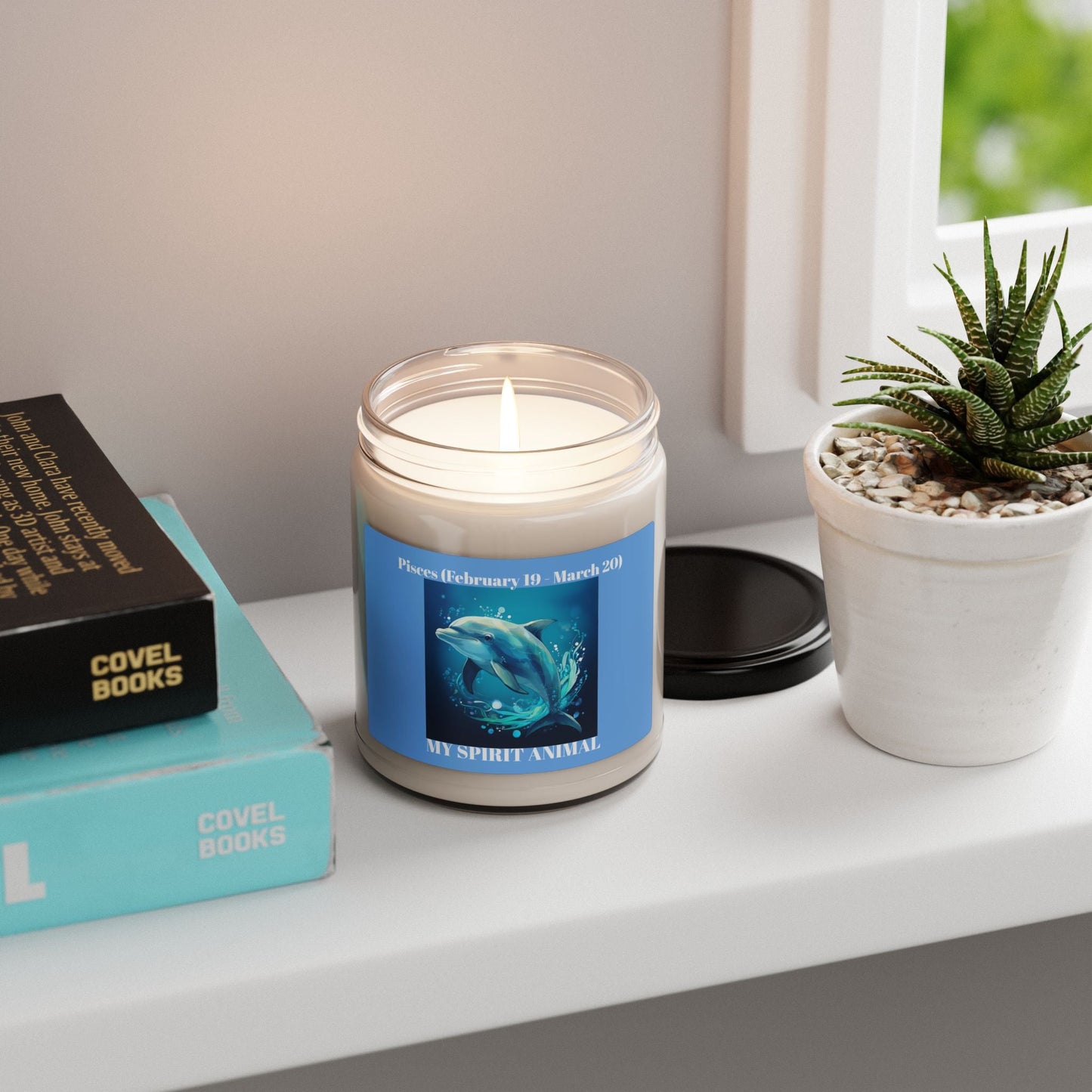 Pisces Dolphin Spirit Animal Scented Soy Candle - 9oz - Ocean Fresh Aroma for Astrology Lovers - S-Mart Shop Smart Treasures