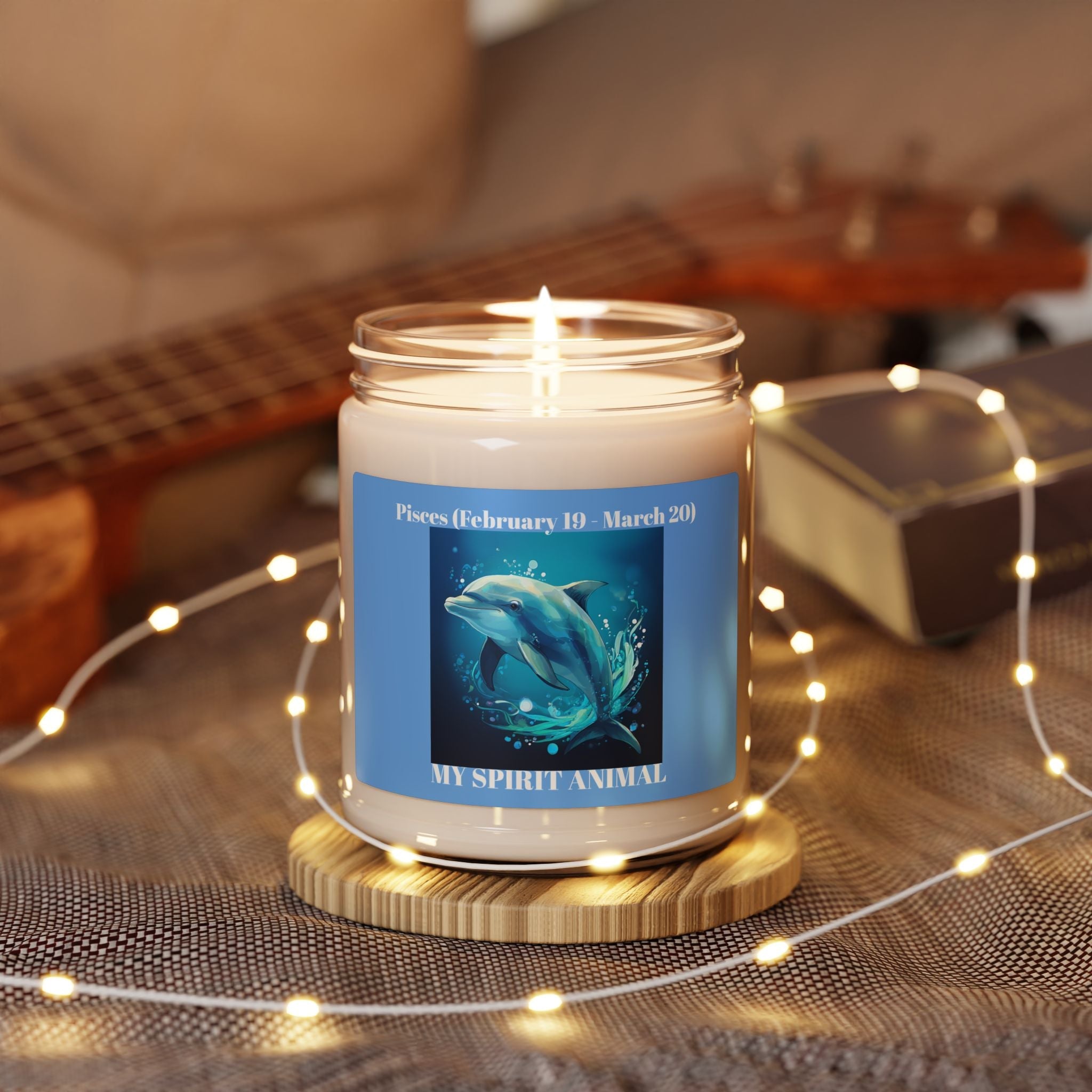 Pisces Dolphin Spirit Animal Scented Soy Candle - 9oz - Ocean Fresh Aroma for Astrology Lovers - S-Mart Shop Smart Treasures