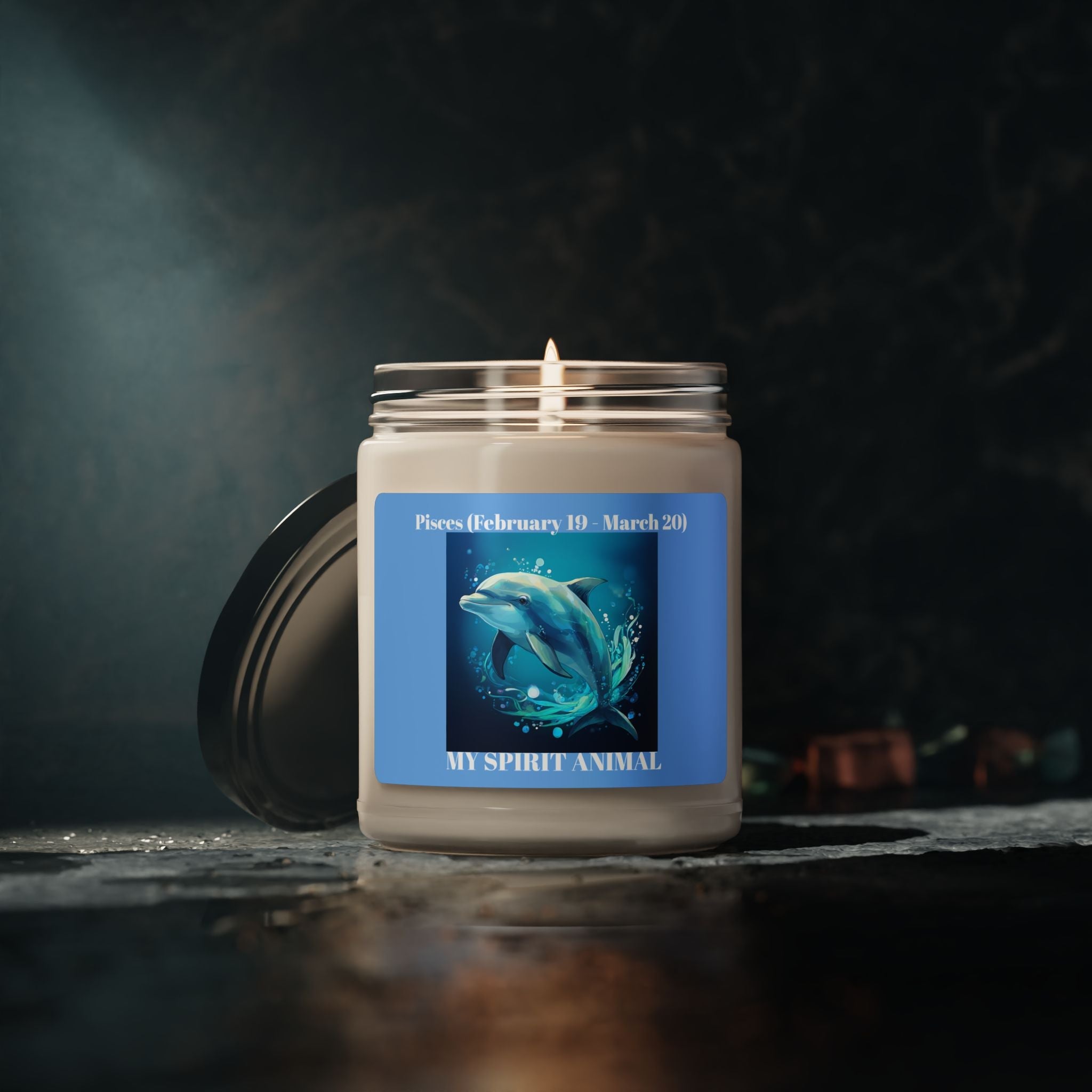 Pisces Dolphin Spirit Animal Scented Soy Candle - 9oz - Ocean Fresh Aroma for Astrology Lovers - S-Mart Shop Smart Treasures
