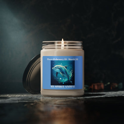 Pisces Dolphin Spirit Animal Scented Soy Candle - 9oz - Ocean Fresh Aroma for Astrology Lovers - S-Mart Shop Smart Treasures