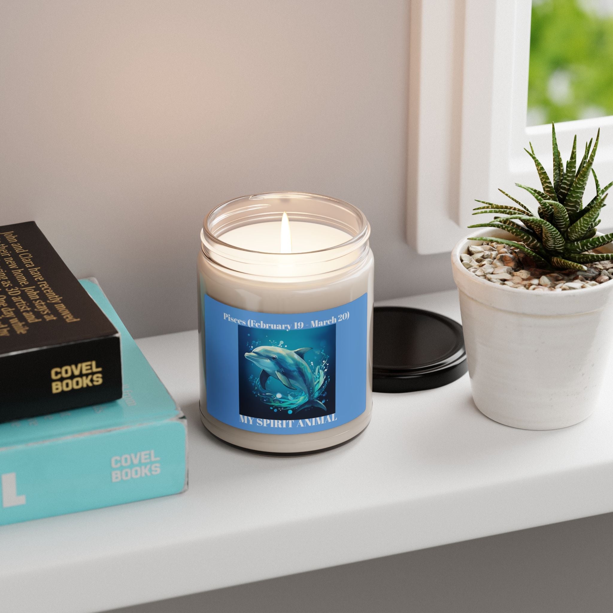 Pisces Dolphin Spirit Animal Scented Soy Candle - 9oz - Ocean Fresh Aroma for Astrology Lovers - S-Mart Shop Smart Treasures